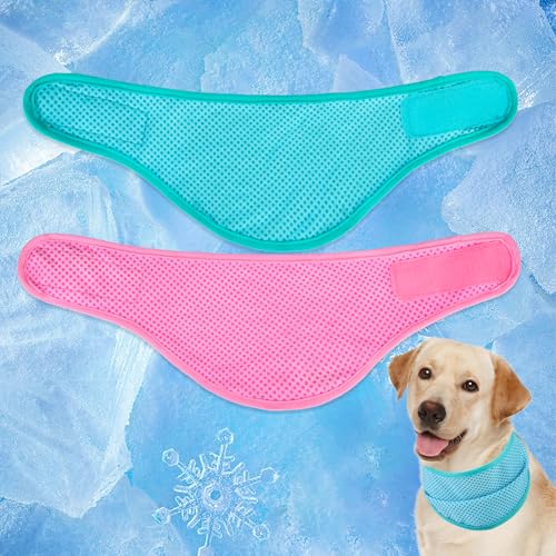 EXPAWLORER Dog Cooling Bandana - 2 Pack Instant Cooling Dog Bandanas, Chill Out Pet Cool Scarf Summer Essentials Ice Neck Cooler Wrap, Prevent Sunstroke for Small Medium Large Dogs, Green Pink L - color: Green & Pink, size: Large