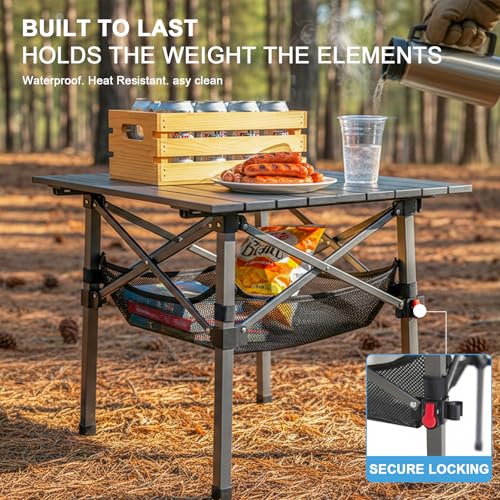 Folding Camping Table, Portable Lightweight Beach Tables for Sand Foldable, Aluminum Roll-up Folding Square Table for Outdoor Camping, Picnic, Card, Travel - color: Aluminum Desktop+storage