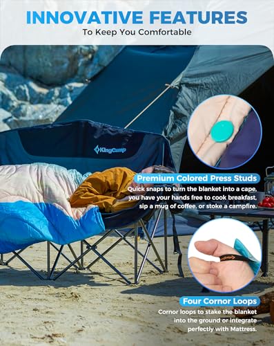 ingCamp Ultralight Camping Blanket, Packable Down Alternative Puffy Printed Wearable Blanket with Snap Buttons & Corner Loops Weatherproof Quilt for Outdoor Travel Stadium (78.7" x 57.1", Cyan/Orange) - color: Scenictrail-cyan/Orange, size: 79" x 57"