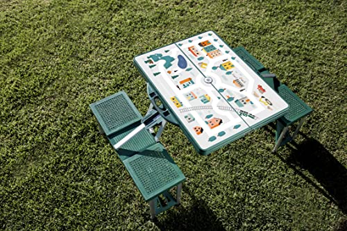 Picnic TIME Portable Folding Picnic Table with Seats for 4, Collapsible Aluminum Table with Benches & Umbrella Hole, Lightweight Foldable Table for Camping, Travel, Backyard, Tailgating | with Umbrella Hole - color: Play Town - Green