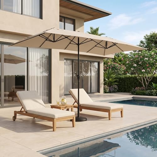 15×15ft Outdoor Patio Umbrella, Double Sided Market Rectangle Umbrella with Crank Handle, Large Sun Shade for Outside Deck, Backyard, Garden - color: Beige