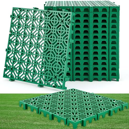 15 Pcs 15.7 x 15.7 in Heavy Duty Ground Protection Mats Drive on Lawn Grid, Heavyweight Drain Interlocking Non-Slip Floor Mat, 6613 lb Load for Gravel Grid Permeable Pavers (Green) - color: Green, size: 15.7 x 15.7 in