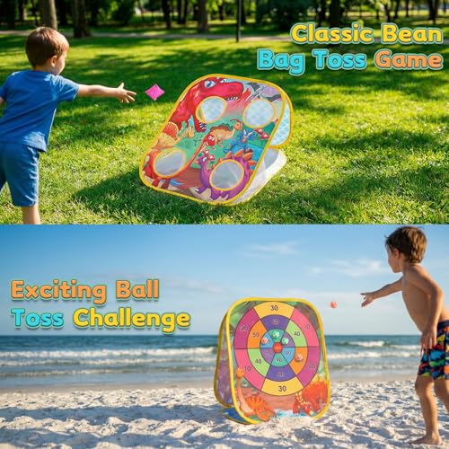 Bean Bag Toss Game for Kids - Cornhole Board Outdoor Toys for Toddlers -Party Activities Carnival Outside Yard Backyard Beach Lawn Games Toy for Kid Boys Girls Age 3 4 5 6 7 8 Year Old Birthday Gifts - style: Dinosaur