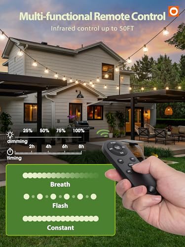 addlon 56FT(50+6) Solar String Lights for Outside G50 Waterproof with USB Port Patio Outdoor Solar Powered with 27 LED Bulbs 3 Light Modes for Backyard Porch Garden Market Bistro Camping - size: 56FT