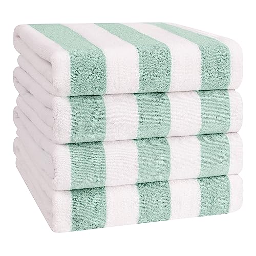 American Soft Linen Cabana Striped Beach Towels, 30x60 inch 4 Piece Oversize Pool Towels, Quick Drying Sand Free Swim Towels, Mint Green - color: Mint