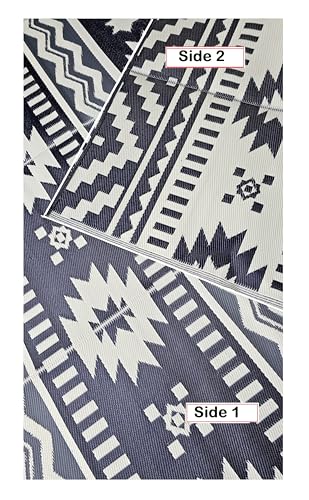 Outdoor Rugs 9x12 ft Large Plastic Patio Grey Dark Blue Affordable Multipurpose Woven Plastic Straw All-Weather Waterproof Reversible Camper mat Backyard Picnic Sports Camps Tent 7575 - color: Blue, Grey, size: 9' x 12' (Rectangular)
