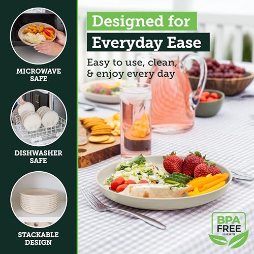 Grow Forward Premium Wheat Straw Plates - 10 Inch Reusable Hard Plastic Dinner Plates Set of 8 - Unbreakable & Microwave Safe Dishes for Dessert, Camping, RV, Outdoors, Patio, Kitchen - Sahara - color: Sahara Beige, size: 10 inch