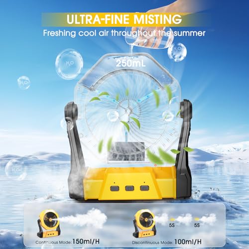 Ausic Portable Misting fan, 8-Inch Cooling Mist Fans, [8-35Hrs] USB Rechargeable Battery Powered Fan with Mister, 250mL Water Tank & LED Lantern, for Home Desk, Bedroom, Office, Outdoor&Indoor Use - color: Yellow, size: 8-35Hrs Runtime
