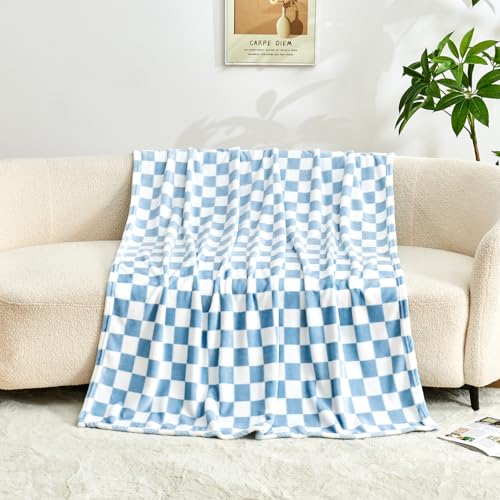 Edenleaf Checkered Blanket Flannel Throw Blankets Soft Cozy Checkered Grid Print Chessboard Gingham Pattern Throws for Bed Sofa Couch for All Seasons, 50x60 Inch, Blue - color: 01 Blue, size: Throw-50"x60"