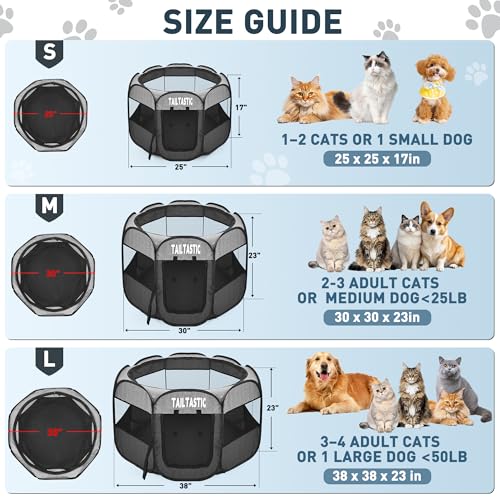 Large Cat Playpen for Multiple Cats, Extra Spacious Pet Tent Playground, Portable Dog Exercise Pen with Room for Toys & Bed, Indoor/Outdoor Enclosure for 2-3 Pets (Light Grey, Large) - color: light grey, size: Large