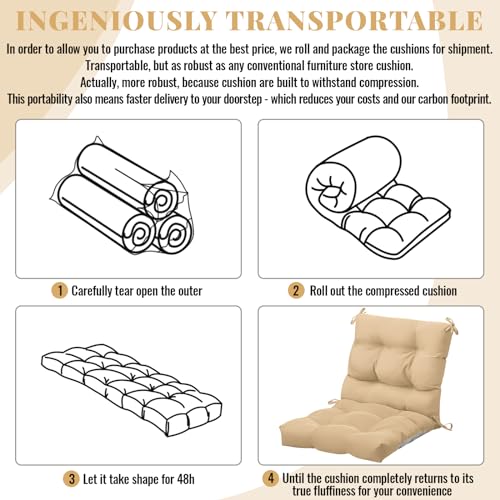 Marsui 4 Pcs Outdoor Indoor High Back Chair Cushions Patio Furniture Tufted Pillow with Ties Water-Resistant Replacement Outdoor Rocking Chair Cushions, 42 x 21 Inches (Beige,Solid Color) - color: Beige, size: Solid Color