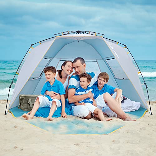 WolfWise 4-5 Person Beach Tent with UPF 50+ Sun Protection, Portable Ventilated Beach Shade Canopy with Extended Porch, Easy Setup & Windproof Design, Large, Blue - color: Blue, size: 4-5 Person