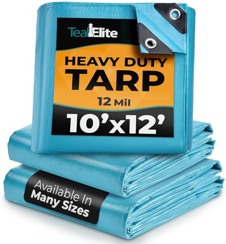 Tarps Heavy Duty Waterproof 10x12-12 mil Thick Camping Tent - Blue Tarp 10x12 UV Resistant, Rip & Tear Proof with Metal Grommets – Multipurpose Use for Camping, Tent, Boat, RV, Car, & Pool Cover - size: 10'x12'