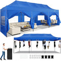 COBIZI 10x30 Heavy Duty Pop Up Canopy Tent with 8 Sidewalls Thicken Frame, Commercial Easy Up Outdoor Wedding Party Tents, All Season Waterproof Windproof with Stakes Sandbags Ropes Roller Bag, Blue - color: Blue, size: 10x30