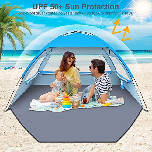 Gorich Beach Tent Sun Shelter for 3/4/6/8/10 Person with UPF 50＋ UV Protection, Lightweight & Easy Setup Beach Shade Canopy, Portable Beach Shade Tent Beach Cabana - color: Blue, size: 3 Person