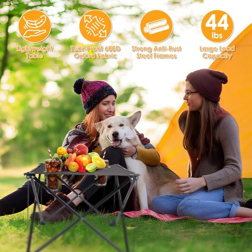Portable Camping Table, Ultralight Picnic Table Foldable with 2 Cup Holders and Carrying Bag for Outdoor Camping Picnic BBQ Beach Party Patio Fishing, Steel Frame, High-Grade 600D Oxford Fabric - color: Black(standard), size: 1 Pack