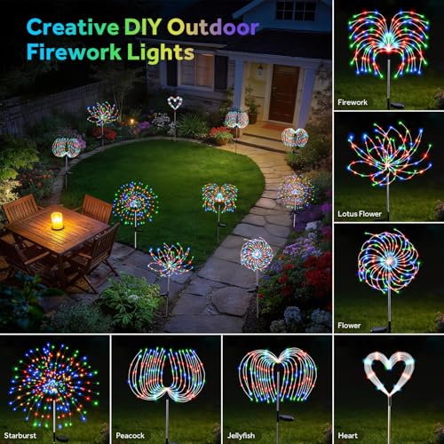 2 Pack 300 LED Solar Garden Lights Outdoor Waterproof Decorative, 8 Modes Firework Lights Solar Powered, Multicolor Sparkler Fairy Light for Yard Patio Pathway Lawn Landscape Flowerbed Party Decor