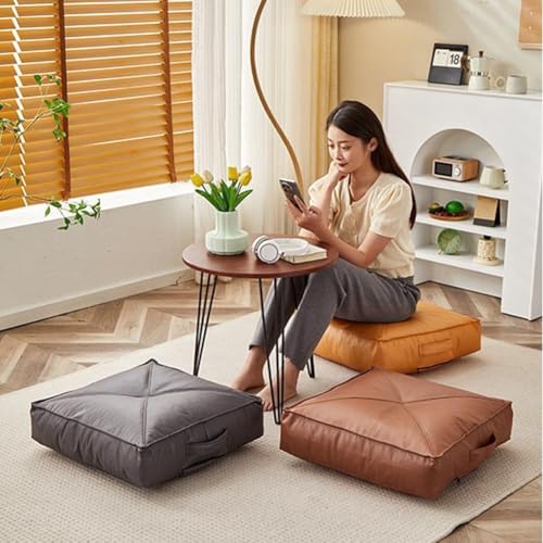 4" Thick Faux Leather Floor Seat Pad Yoga Meditation Cushion,Waterproof Square Floor Cushion Seating for All Ages,Portable Floor Cushion Booster Cushion (Brown,20x20x4inch) - color: Brown