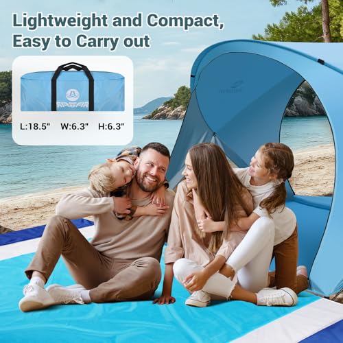 AugFir Beach Tent Sun Shelter, Beach Tent with Beach Mat Set, 4 Person Portable Beach Shade Canopy with UPF 50＋ UV Protection, Dual-Door Ventilation Design, Easy Setup Family Beach Umbrella (Blue) - color: Blue