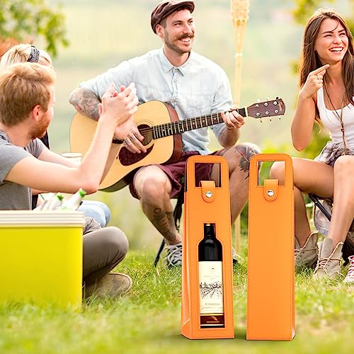 RYDDOY Wine Gift Bag, Reusable Leather Wine Tote Carrier, Single Bottle Champagne Beer Gift Bags Carrier for Birthday, Wedding, Picnic Party, Christmas festival Gifts (Orange) - color: B-Orange-16.1×3.5×3.5