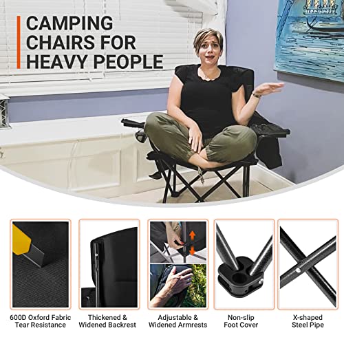 KingCamp Padded Portable Outdoor Folding Lounge Chairs with Built In Cupholder, Insulated Cooler Sleeve, and Side Storage Pocket, Black - color: Black, size: 1 Pack