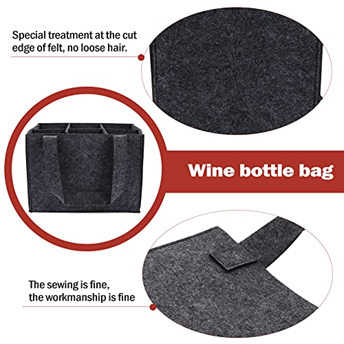 Cabilock 6 Bottle Wine Carrier Tote Bag Felt Wine Bag Portable Bottle Holder for Travel Picnic Party Storage 9.8X7X6.3 Inches
