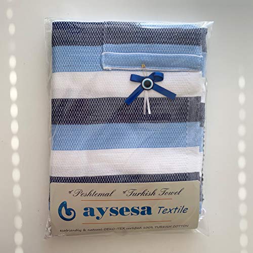 Turkish Beach Towel Extra-Thick & Oversized w/Pocket 100% OekoTex Cotton Blanket (38x75) ShoreSecrets-Warm! Collection | Made in Turkiye - color: Aqua Warm