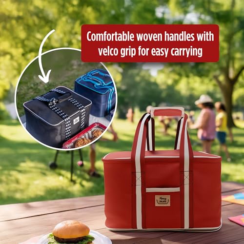 Fancy Panz - Red Insulated Casserole Carrier Bag - Insulated Thermal Bags for Hot & Cold Food Holds 2 Standard Size Fancy Panz - 2 Pockets - Food Container - Hosting Essentials - color: Red