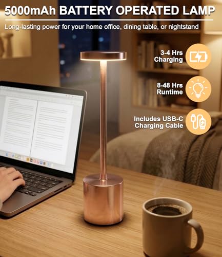 Cordless Table Lamps Rechargeable Set of 2, Portable LED Desk Lamp, 5000mAh Battery Powered Wireless Table Light - 3 Color Dimmable Lighting for Restaurant Dining Patio Outdoor Bedroom(Rose Gold) - color: Rose Gold (Set of 2)