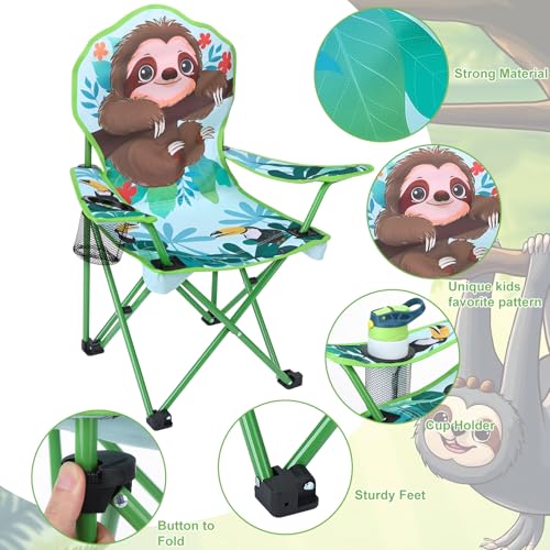 KABOER Kids Outdoor Folding Lawn and Camping Chair with Cup Holder and Carrying Bag, Children's Camping Chairs - color: Sloth