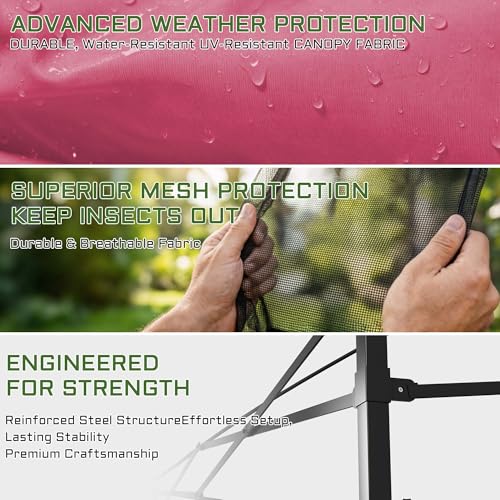 11'X11' Gazebo Pop Up with 4 Sidewalls Mosquito Netting, Heavy Duty Patio Gazebo Canopy Tent with Double Air Roofs for Backyards, Patios, Decks, Gardens, Parks - color: Pink Top