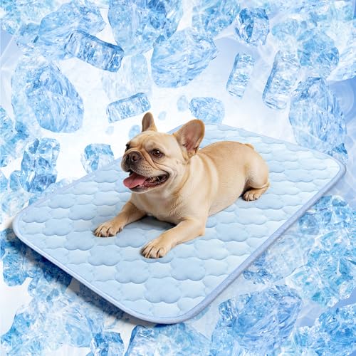 Pet Cooling Mats for Dogs, Cooling Pet Bed Outdoor & Indoor Use with Ice Silk Fabric & Waterproof Cover, Summer Cool Pad for Dogs Cats 29" x 18", Non-Slip Washable Pet Blanket for Crate Kennel Travel - color: Blue Cloud Stitching, size: Medium