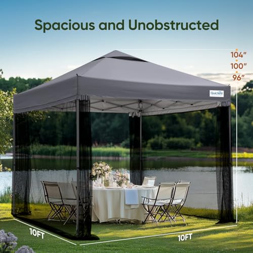 Quictent 10x10 Pop Up Screened Canopy Tent, Instant Setup for 1 Person with Netting, Portable & Compact, Waterproof & UV Protection, Ideal for Camping, Beach, Parties, and Outdoor Events - color: Charcoal Gray