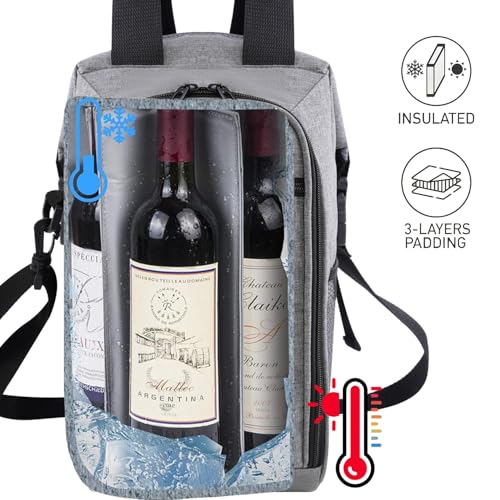 ALLCAMP 4 Bottle Wine Gift Bag - Insulated Tote Cooler, Adjustable Strap, Includes 4 Wine Glasses, Napkins & Corkscrew, Portable Travel Gifting(Gray) - color: Ash Gray, size: 4 Bottle