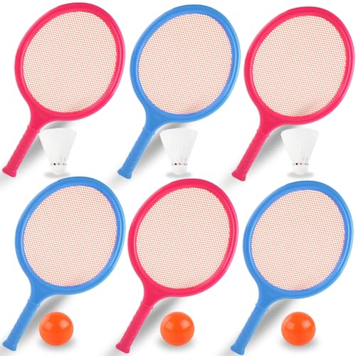 Badminton Racket Set for Kids, Toddlers with Paddles, Ball and Birdie - Junior Kindergarten Student Outdoor Sports Tennis Racquet Play Game Beach Toys - style: 6-Pack
