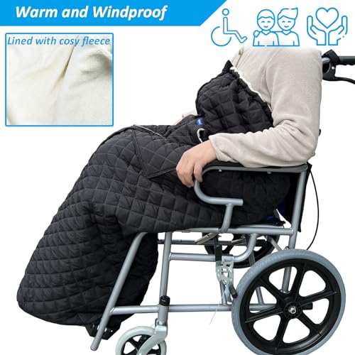 Wheelchair Blanket - Outdoor Lap Blanket with 2 Pockets for Hands - Waterproof and Windproof Foot & Leg Pocket Blanket - Thick Warm Fleece Lined Knee Blanket for Wheelchair, Recliner & Chair (L) - size: Large