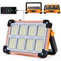 Rechargeable Flood Light - 10000LM LED Portable Work Light with Stand, 6600MAh Job Site Flashlight Spotlight for Car Repair,Camping, Emergency - Solar Hand Held Lamp IP66 Waterproof 4 Modes - Yellow