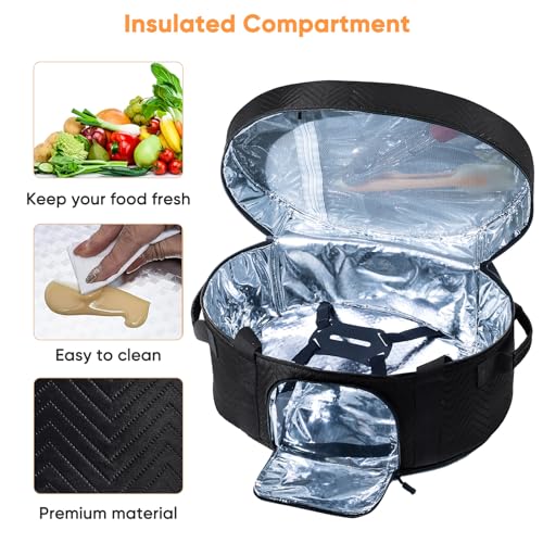 Insulated Slow Cooker Carrying Bag for 6-8 Quart CrockPot and Hamilton Beach Slow Cooker with See-thought Window, Portable Carrier Case with Adjustable Band and Accessory Pocket - color: Black