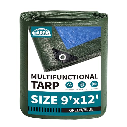 TARPAL Tarps 9x12 Feet Green Tarp Waterproof Lightweight tarps Multipurpose Protective Cover All Purpose Poly Tarps Cover for Firewood Outdoor Furniture etc - color: Green/Blue, size: 9x12 Feet-Finished size
