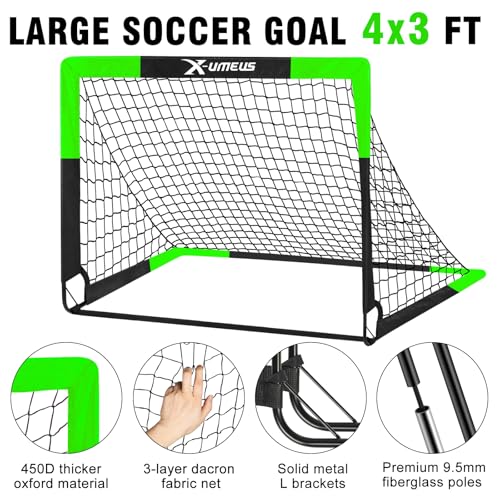 Kids Soccer Goals for Backyard Set of 2, 4 x 3 ft/6 x 4 Toddler Soccer Goal Training Equipment with Soccer Ball, Cones, Pop Up Soccer Net for Kids Age 3-5 4-6 6-8 8-12 10-12 Outdoor Games Sports Gifts - color: Green, style: 4' x 3'