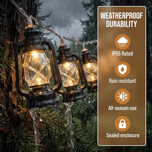 20 LEDs /10ft Black Lantern String Lights Mini Kerosene Lamp Battery Powered Fairy String Lights for Indoor Outdoor Patio Decorations