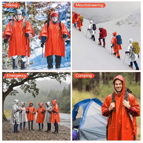 Tellegloww Emergency Ponchos with Polyester Film Blanket Liner Waterproof Windproof Thermal Survival Blanket Rain Ponchos - color: Orange
