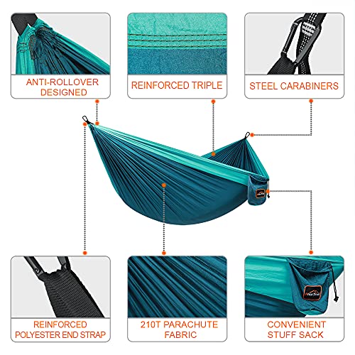 AnorTrek Camping Hammock, Super Lightweight Portable Parachute Hammock with Two Tree Straps Single or Double Nylon Travel Tree Hammocks for Camping Backpacking Hiking - color: Blue&dark Blue, size: Double 118''L x 78''W