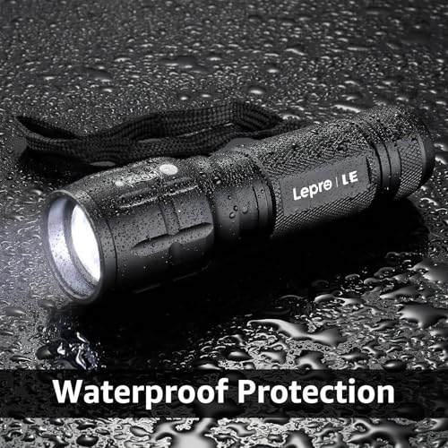 Lighting EVER LED Flashlights High Lumens, Small Flashlight, Waterproof, Adjustable Focus Flash Light for Outdoor, Emergency, Camping, AAA Batteries Included, 2 Pack - color: Black