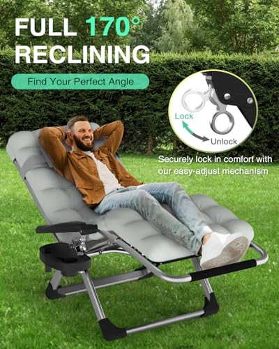 ZENPETIO Zero Gravity Chair with Removable Cushion, Reclining Camping Chair with Cup Holder, Anti Gravity Lounge Chair for Indoor and Outdoor - color: Light Gray