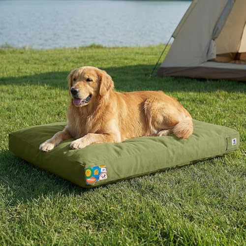 Sytopia 42 Inch Canvas Outdoor Dog Bed for Extra Large Dogs, Durable Dog Bed with Waterproof Machine Washable Removable Cover, Indoor Patio Pet Pad for Crate, Green - color: Green, size: X-large
