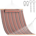 Lazy Daze Hammocks 12 FT Quilted Fabric Double Hammock with Spreader Bars and Detachable Pillow, 450lbs Weight Capacity, Red Brown - color: Red Brown