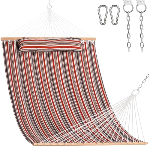 Lazy Daze Hammocks 12 FT Quilted Fabric Double Hammock with Spreader Bars and Detachable Pillow, 450lbs Weight Capacity, Red Brown - color: Red Brown