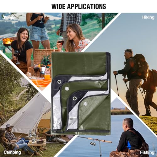 RedSwing 4 Pack Heavy Duty Waterproof Emergency Thermal Tarp, Insulated Survival Blanket for Outdoor Camping, Hiking, and Emergency Shelter, Green - color: Green 83''x59'', 4 Packs