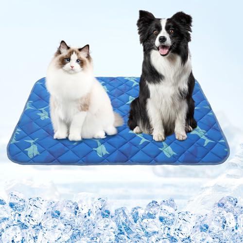 Homimp Dog Cooling Mat,27.5" x 38.5" Thicken Self-Cooling Mat for Dog Large,Internal Waterproof& Endothermic,Washable Pet Ice Cool Pad Blanket,Pet Sleeping Pad for Indoor Outdoor in Summer, Non-Toxic - color: Blue Shark, size: Large 27.5IN x 38.5IN
